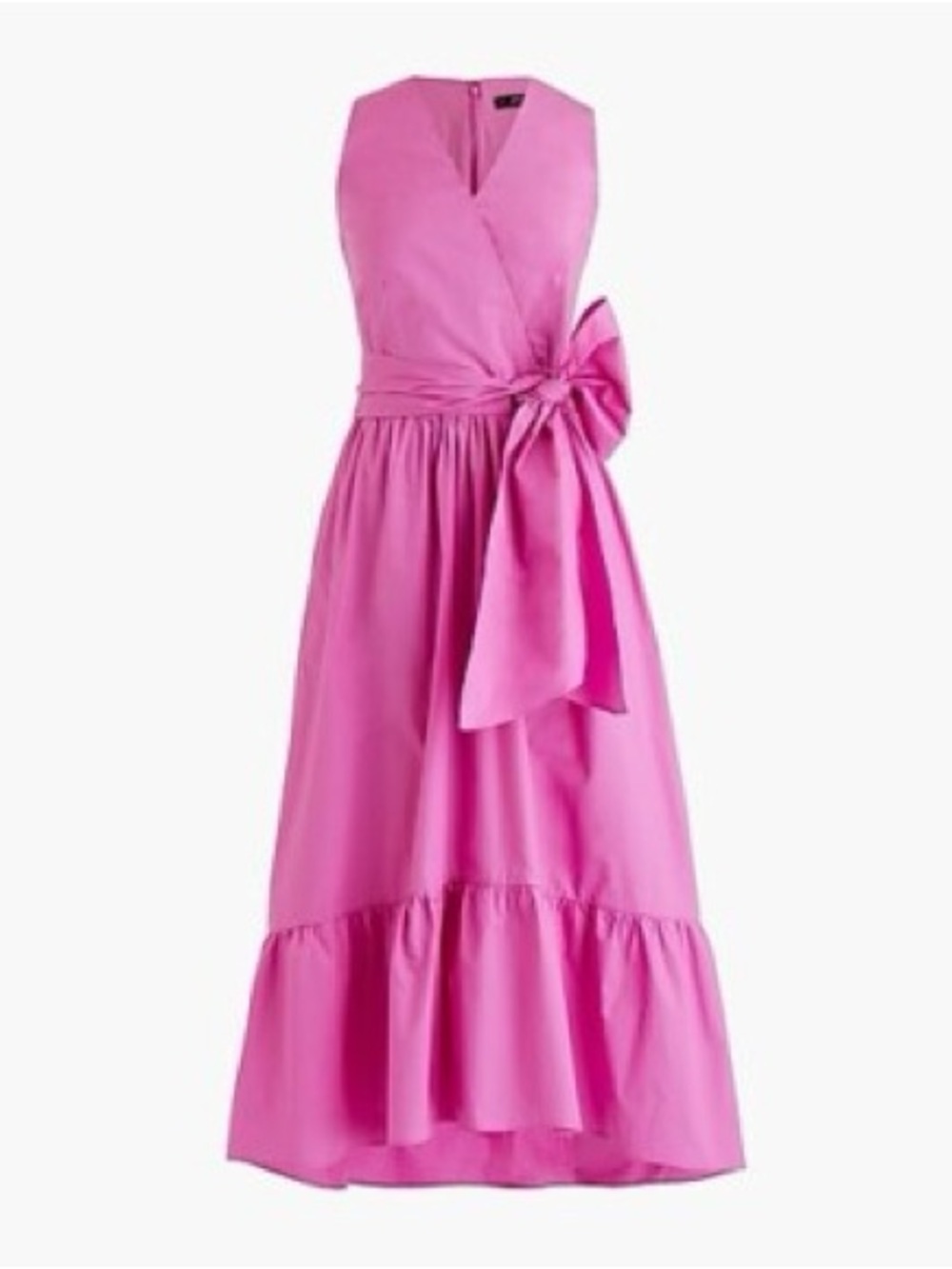 J. Crew Faux Wrap Cotton Poplin Dress in Vivid Fuchsia Size 2 Midi Ruffled Hem